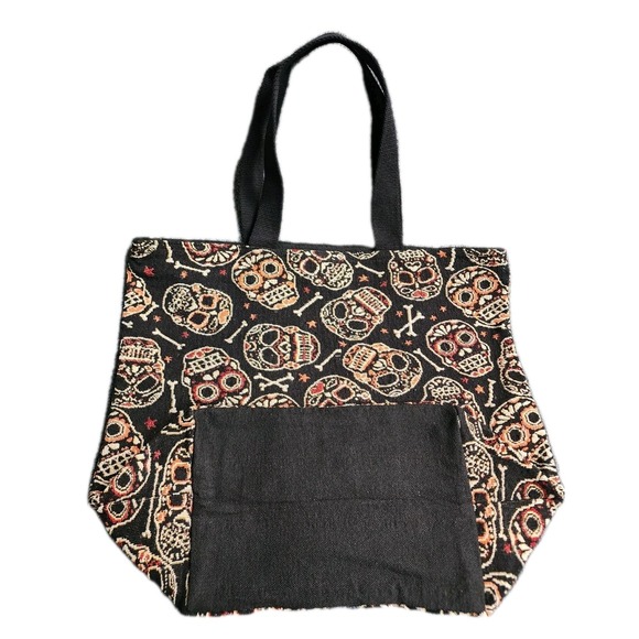Rare Vintage Style Canvas Sugar Skull Calavera Tote Bag With Straps 23x18x9 - Picture 3 of 5